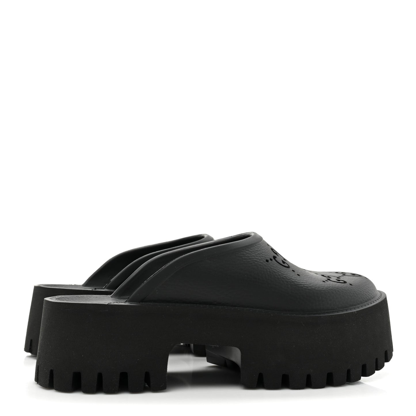 Rubber GG Monogram Perforated Elea Platform 55mm Lug Sole Sandals 36 Black