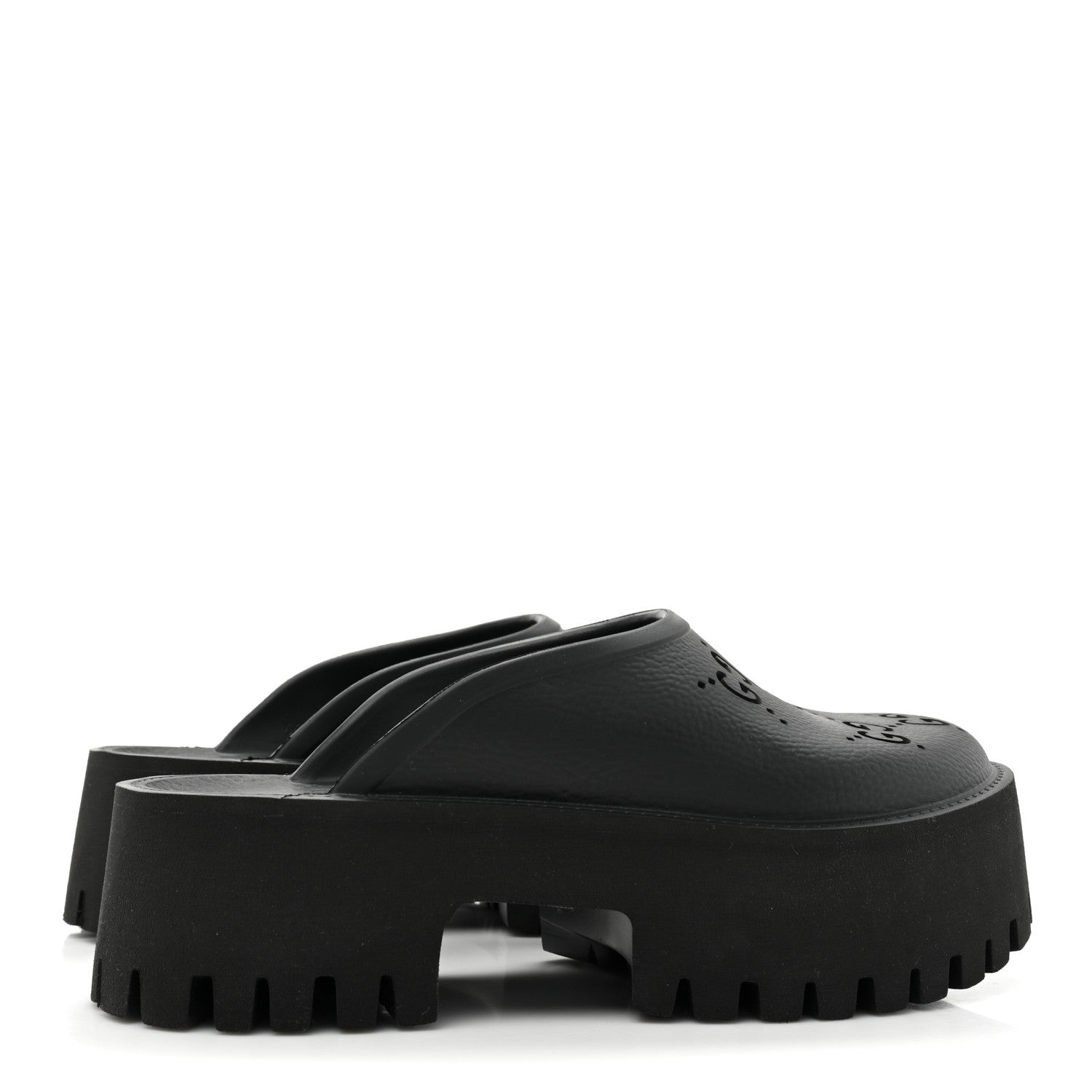 Gucci Rubber GG Monogram Perforated Elea Platform 55mm Lug Sole Sandals 36 Black 4 of 9