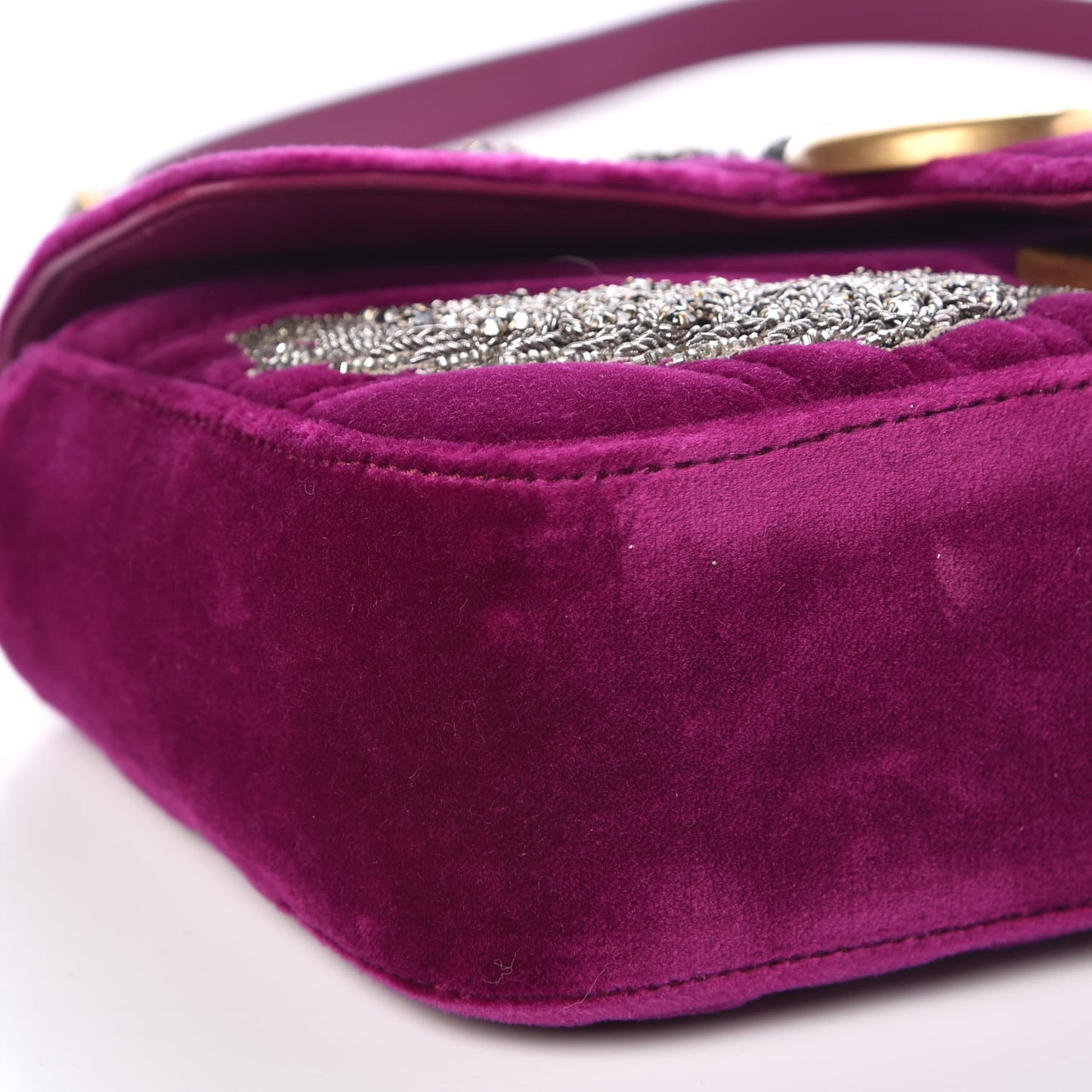 Velvet Matelasse Embroidered Mini GG Marmont Shoulder Bag Bordeaux