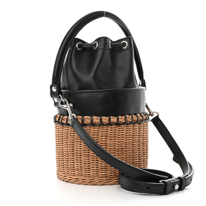 Saint Laurent Calfskin Wicker Small Bahia Bucket Bag Black 3 of 10