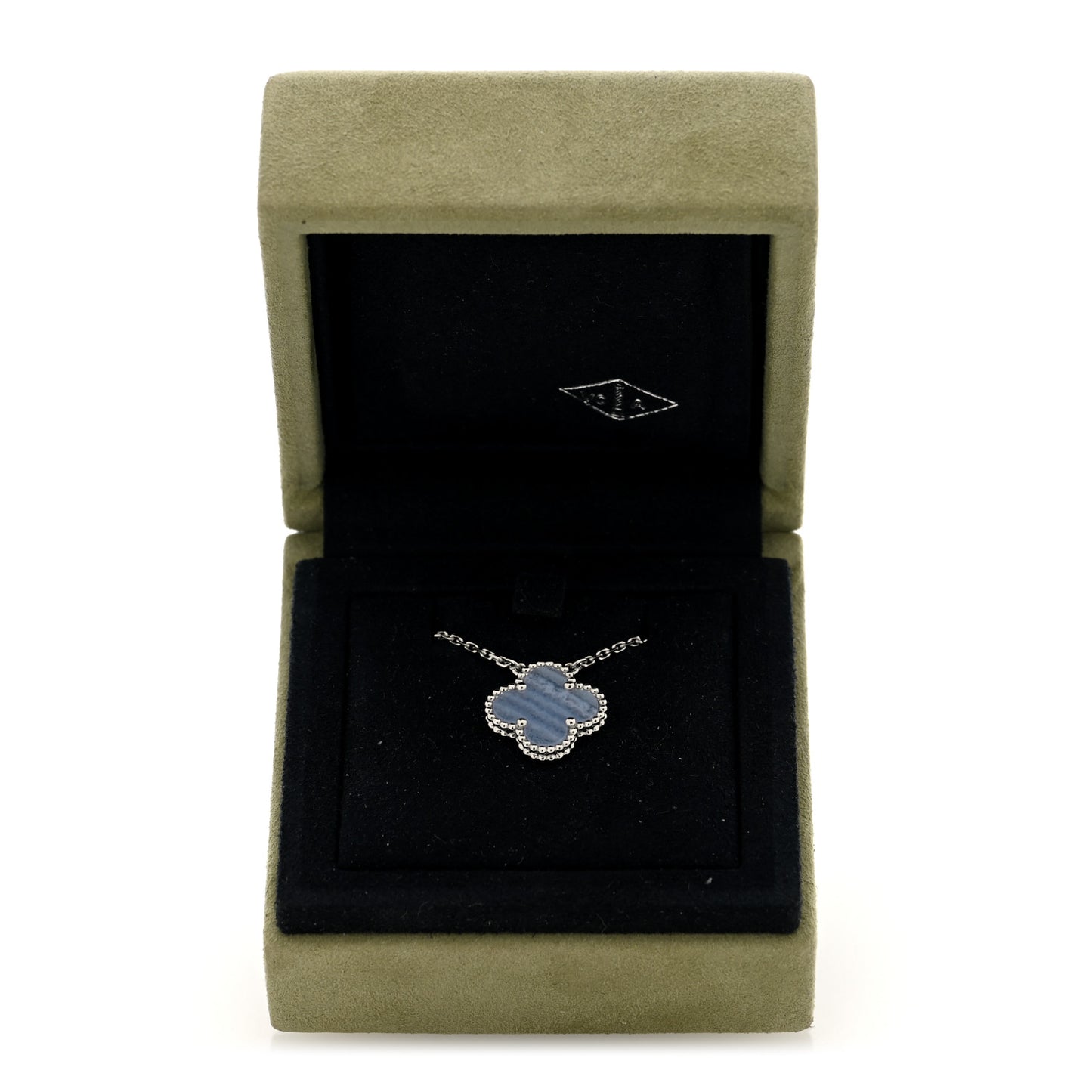 18k White Gold Chalcedony Vintage Alhambra Pendant Necklace