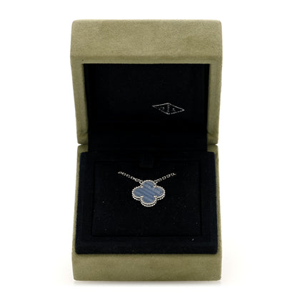 Van Cleef & Arpels 18k White Gold Chalcedony Vintage Alhambra Pendant Necklace 5 of 5
