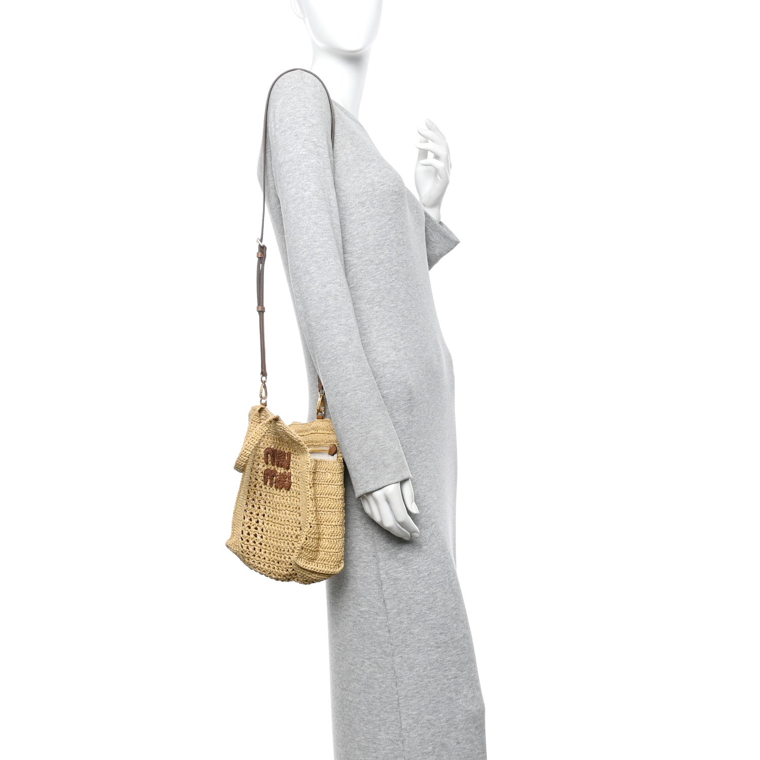 Miu Miu Raffia Crochet Woven Tote Bag Beige 1812849 – FASHIONPHILE