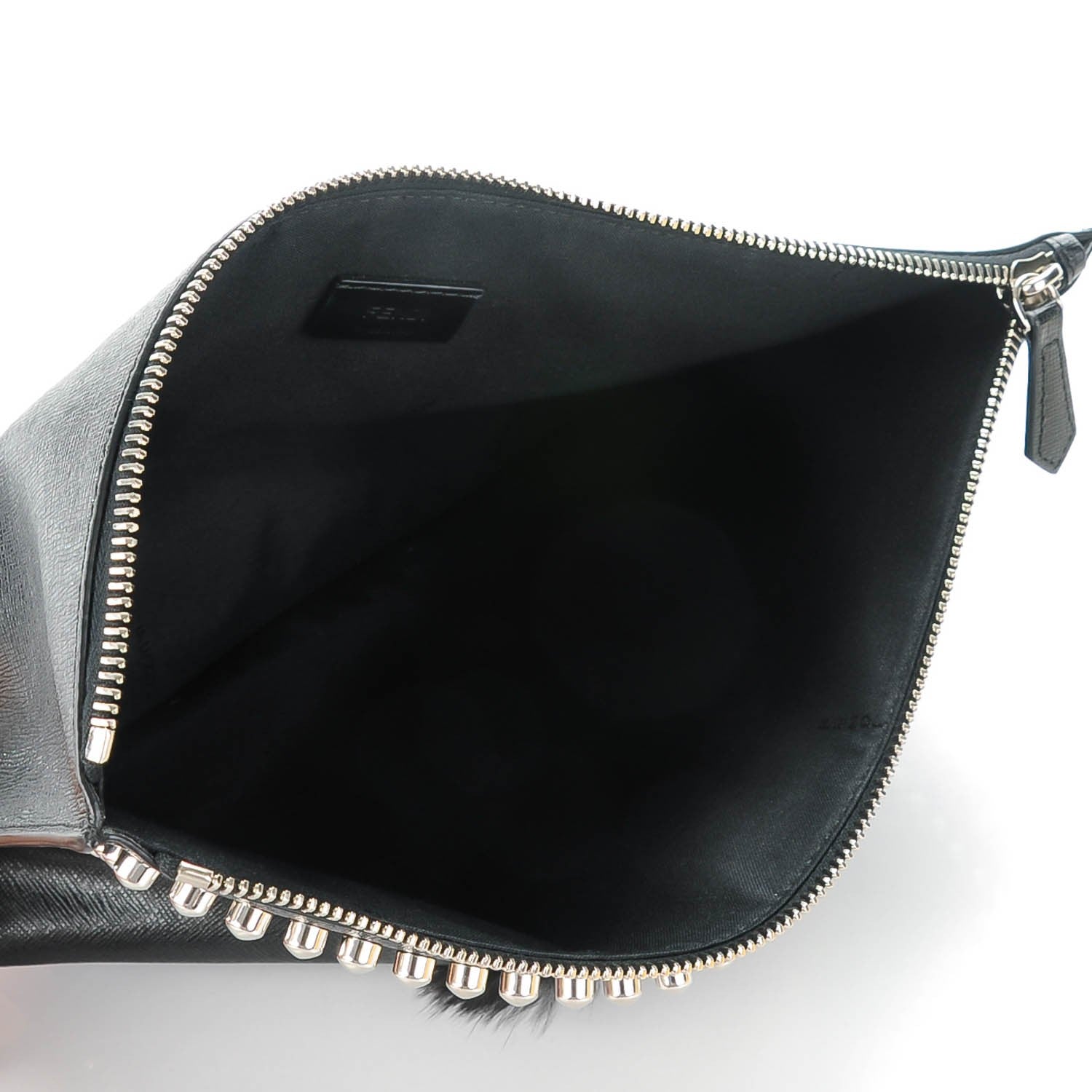 Fendi Vitello Elite Flamingo Mink Karlito Studded Pouch Black White Plaster 5 of 7