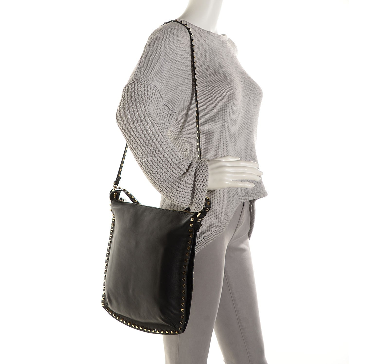 Valentino Garavani Vitello Small Rockstud Hobo Black 2 of 6