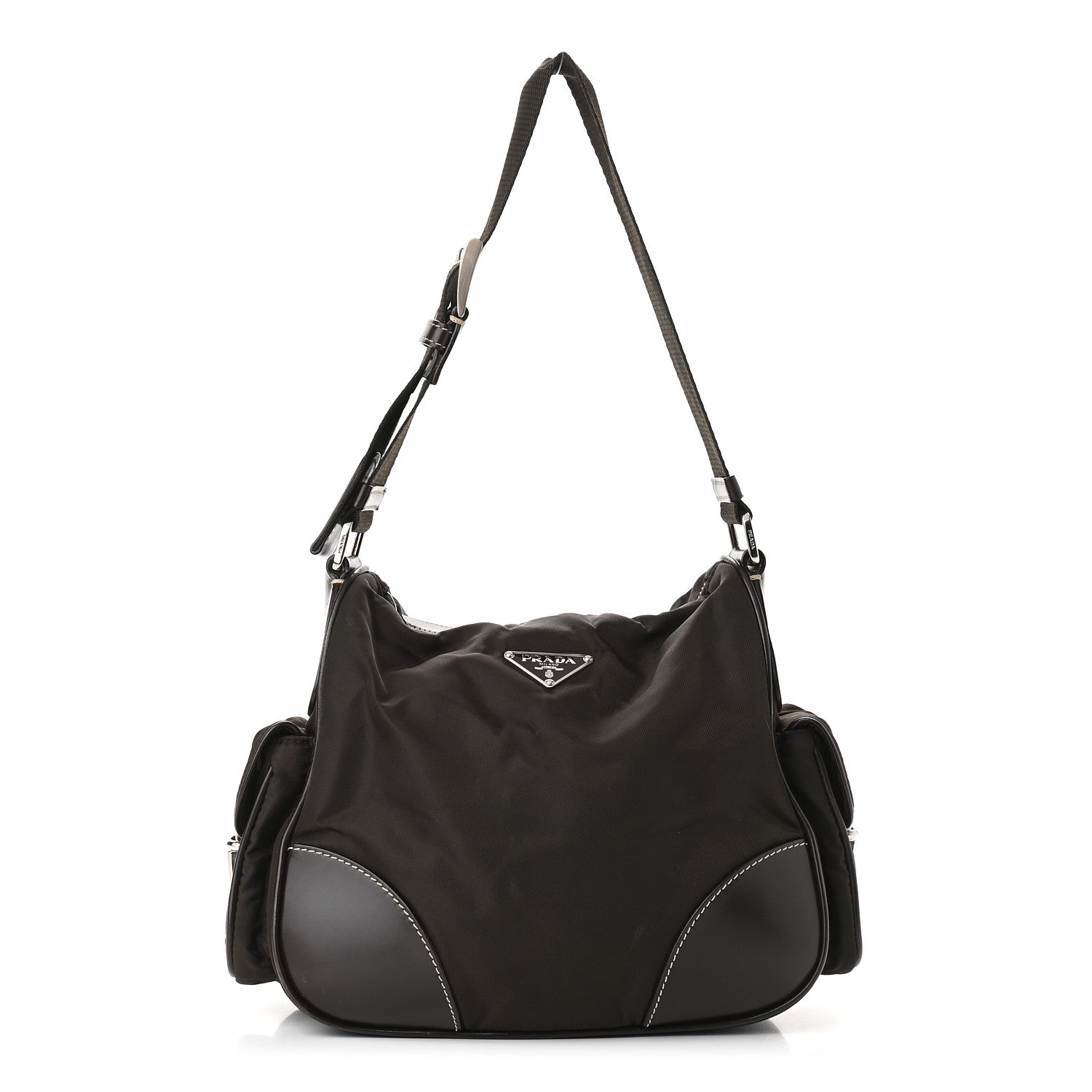 Prada Calfskin Tessuto Nylon Shoulder Bag Moro 1 of 9