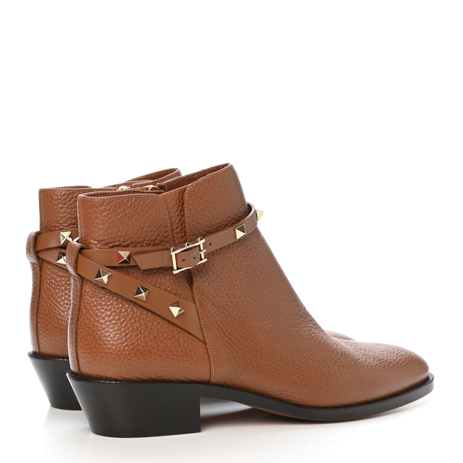 Valentino Garavani Grained Calfskin Rockstud Single Buckle 35mm Cowboy Ankle Boots 38 Tobacco 4 of 8
