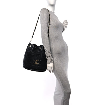 Chanel Lambskin Diamond Stitched CC Drawstring Shoulder Bag Black 2 of 11