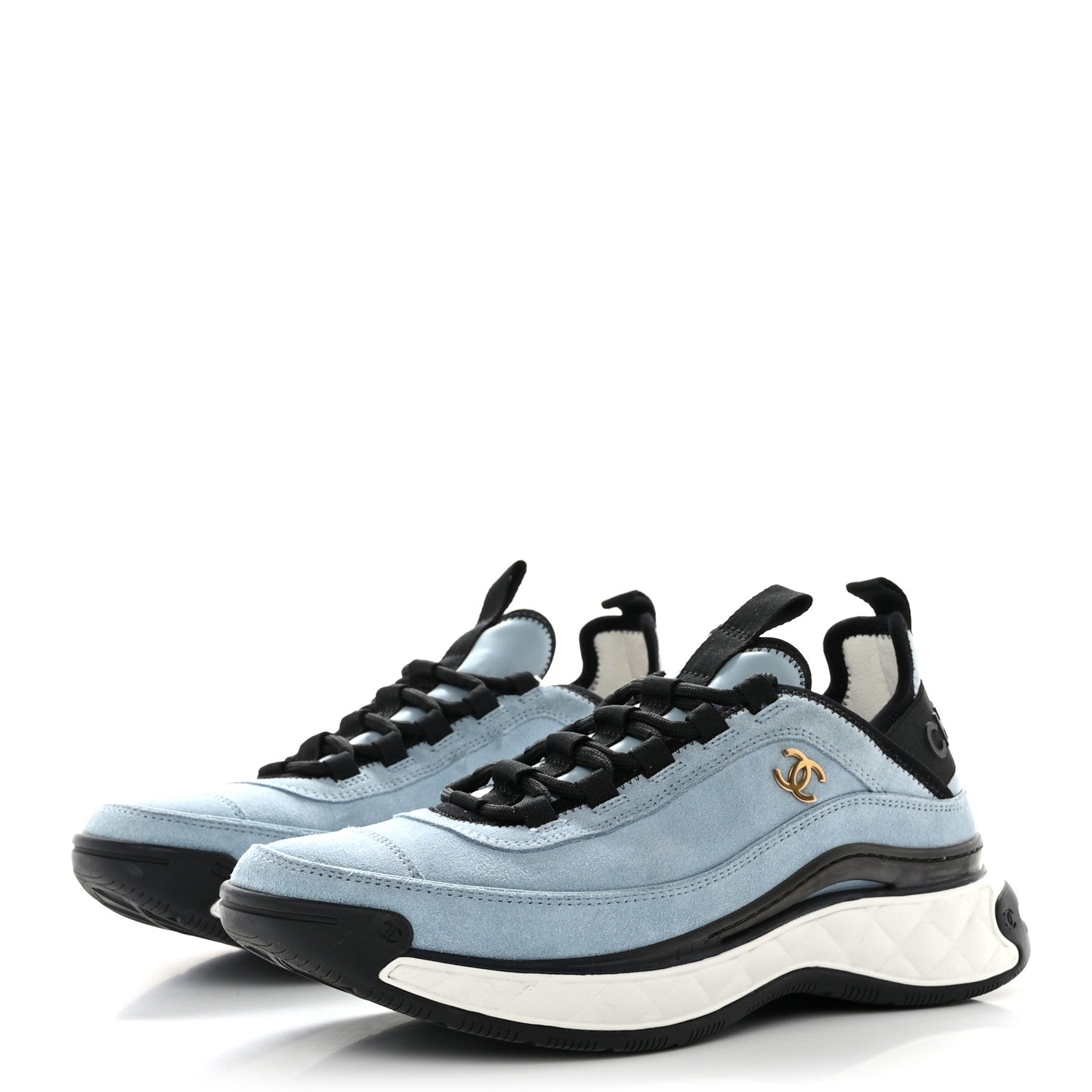 Chanel Suede Calfskin Nylon Grosgrain CC Sneakers 38.5 Light Blue 3 of 10