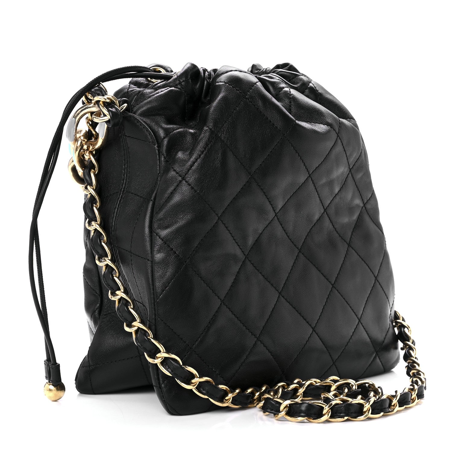 Chanel Lambskin Quilted Enamel Drawstring Bag Black Multicolor 2 of 10