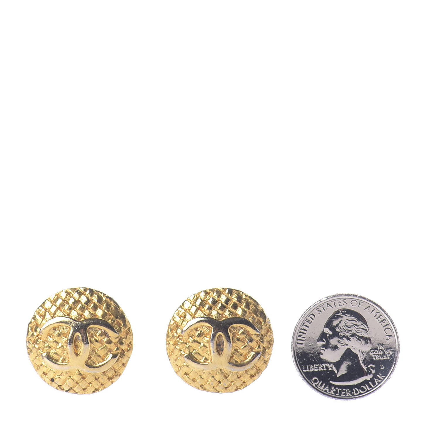 Metal Quilted CC Round Clip On Earrings Gold