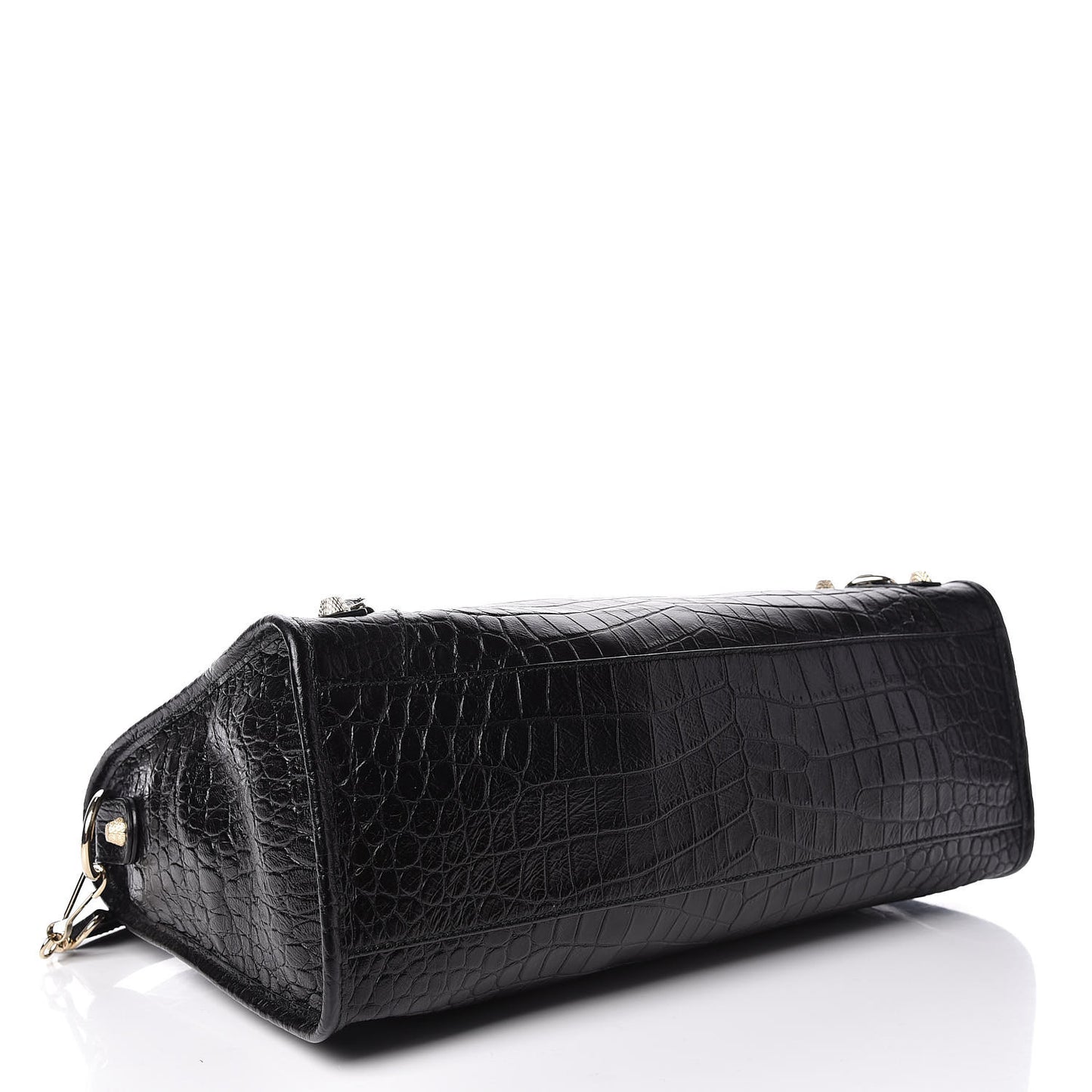 Calfskin Crocodile Embossed Giant 12 Gold Hardware City Black