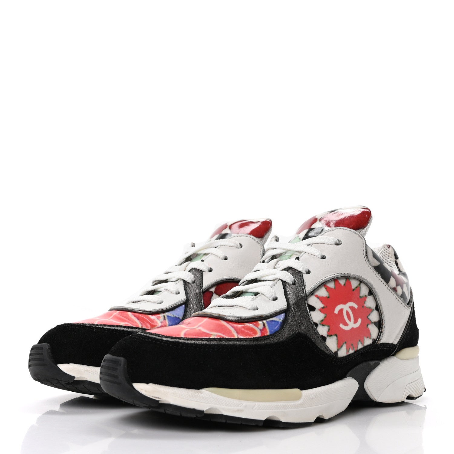 Chanel Vinyl Calfskin Suede Womens CC Sneakers 36.5 Multicolor 4 of 10
