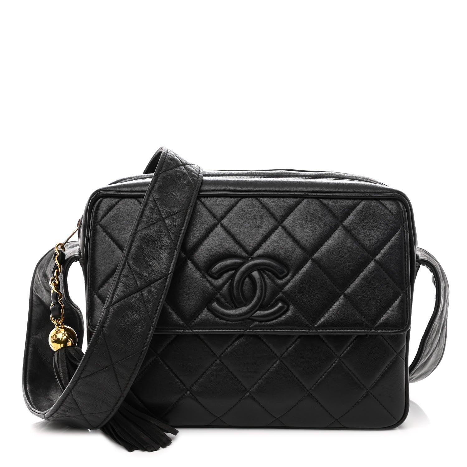 Chanel Lambskin Quilted Tassel Flap Camera Case Black 1 of 10