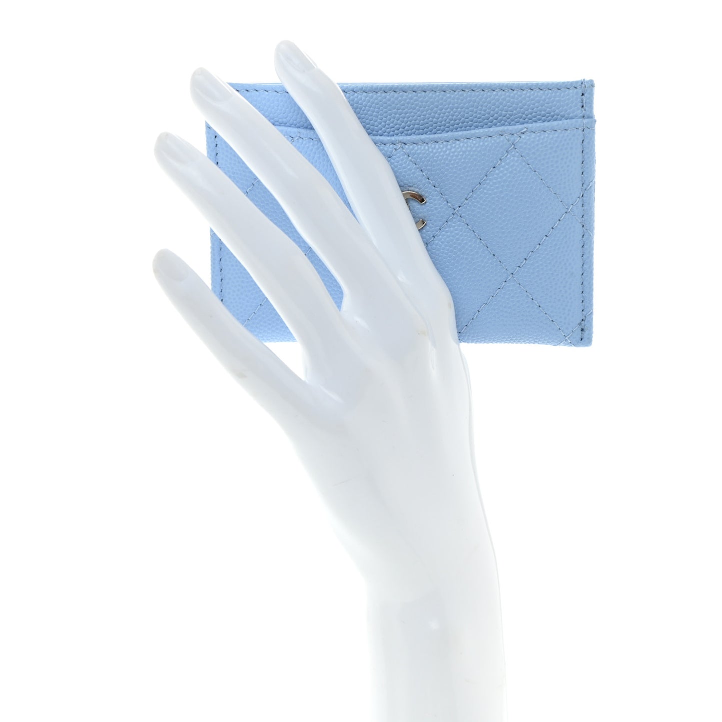 Caviar Quilted Card Holder Light Blue