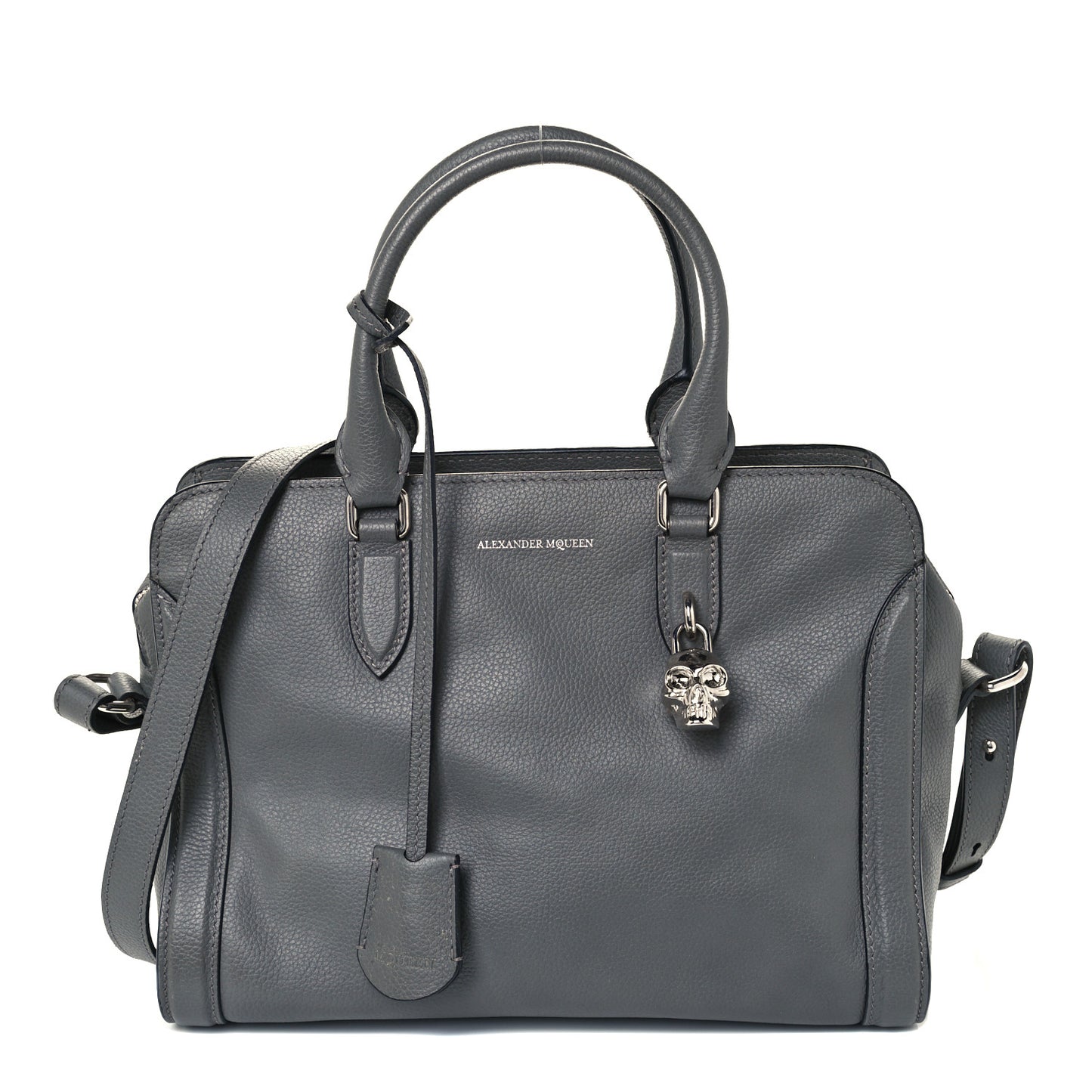 Pebbled Calfskin Small Skull Padlock Zip Around Tote Dark Grey