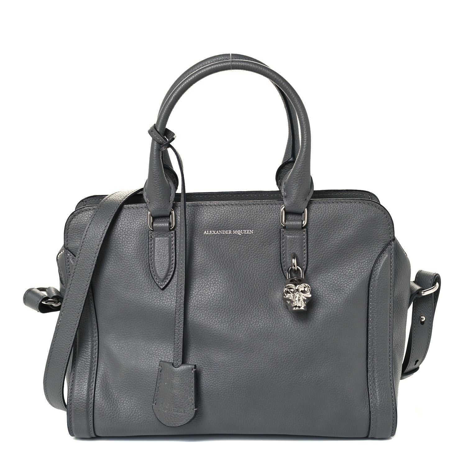 Alexander McQueen Pebbled Calfskin Small Skull Padlock Zip Around Tote Dark Grey 1 of 10
