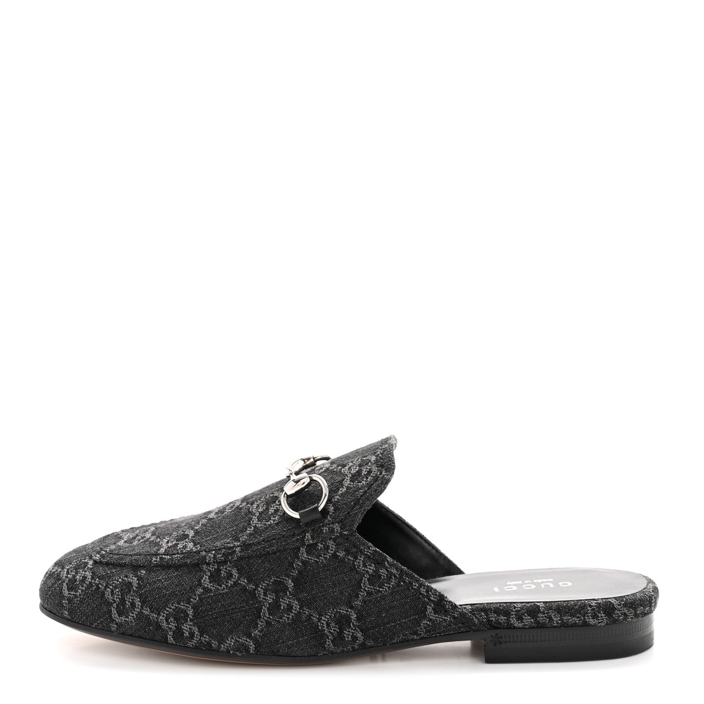 New Denim GG Malaga Kid Womens Princetown Slippers 36 Grey Black