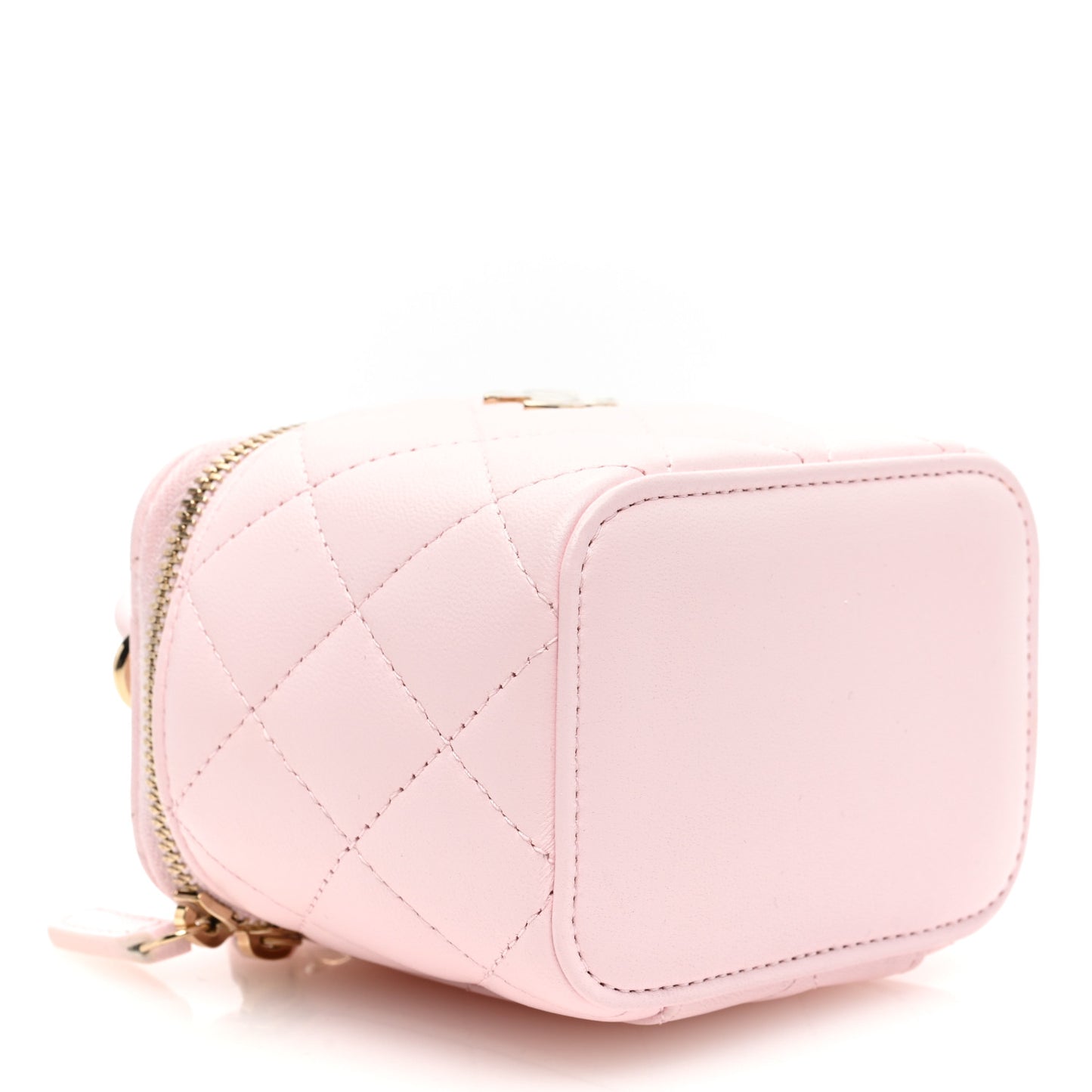 Lambskin Quilted Top Handle Mini Vanity Case With Chain Light Pink