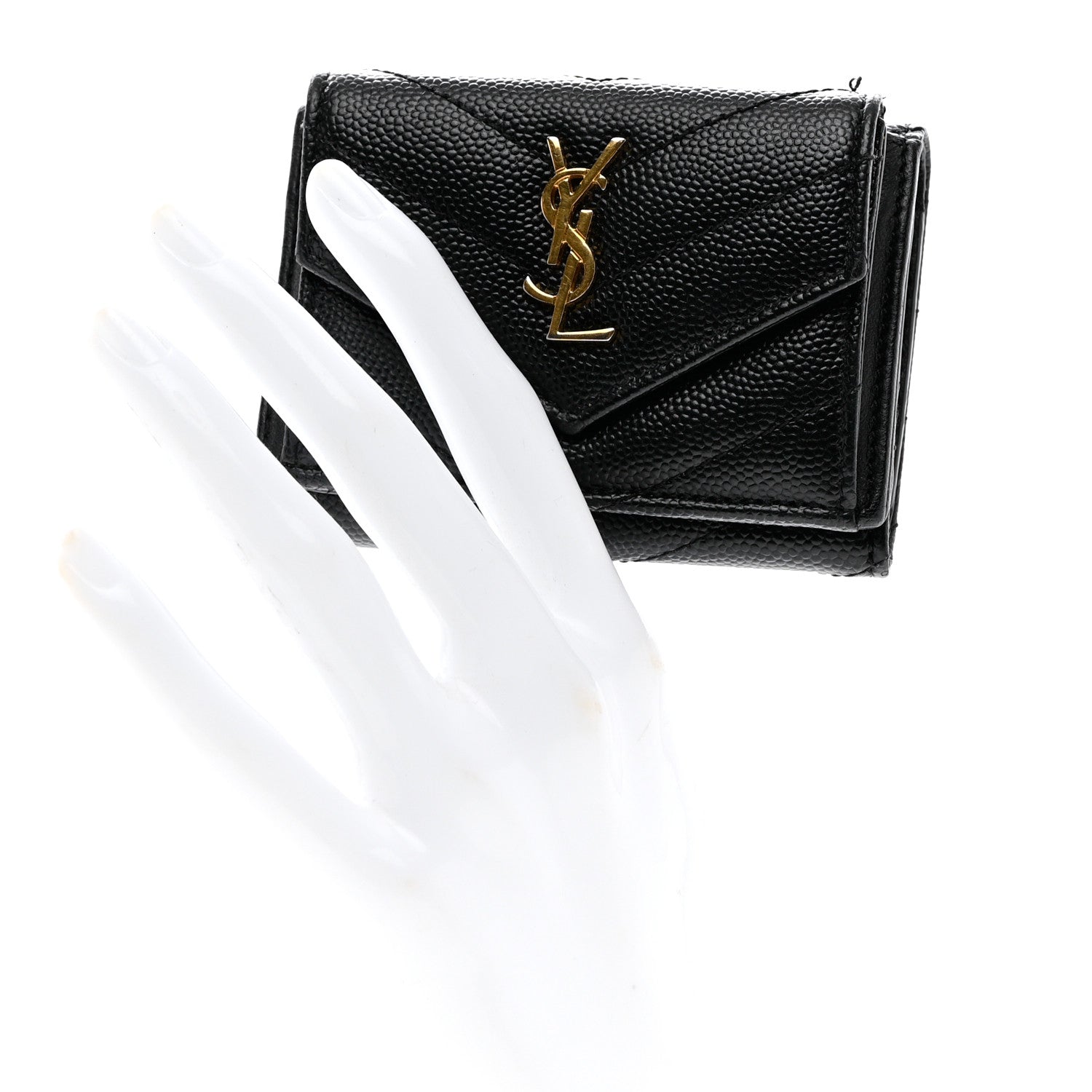 Saint Laurent Grain De Poudre Matelasse Chevron Monogram Tiny Wallet Black 2 of 6