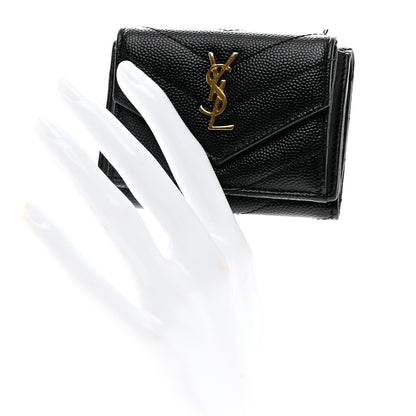 Saint Laurent Grain De Poudre Matelasse Chevron Monogram Tiny Wallet Black 2 of 6