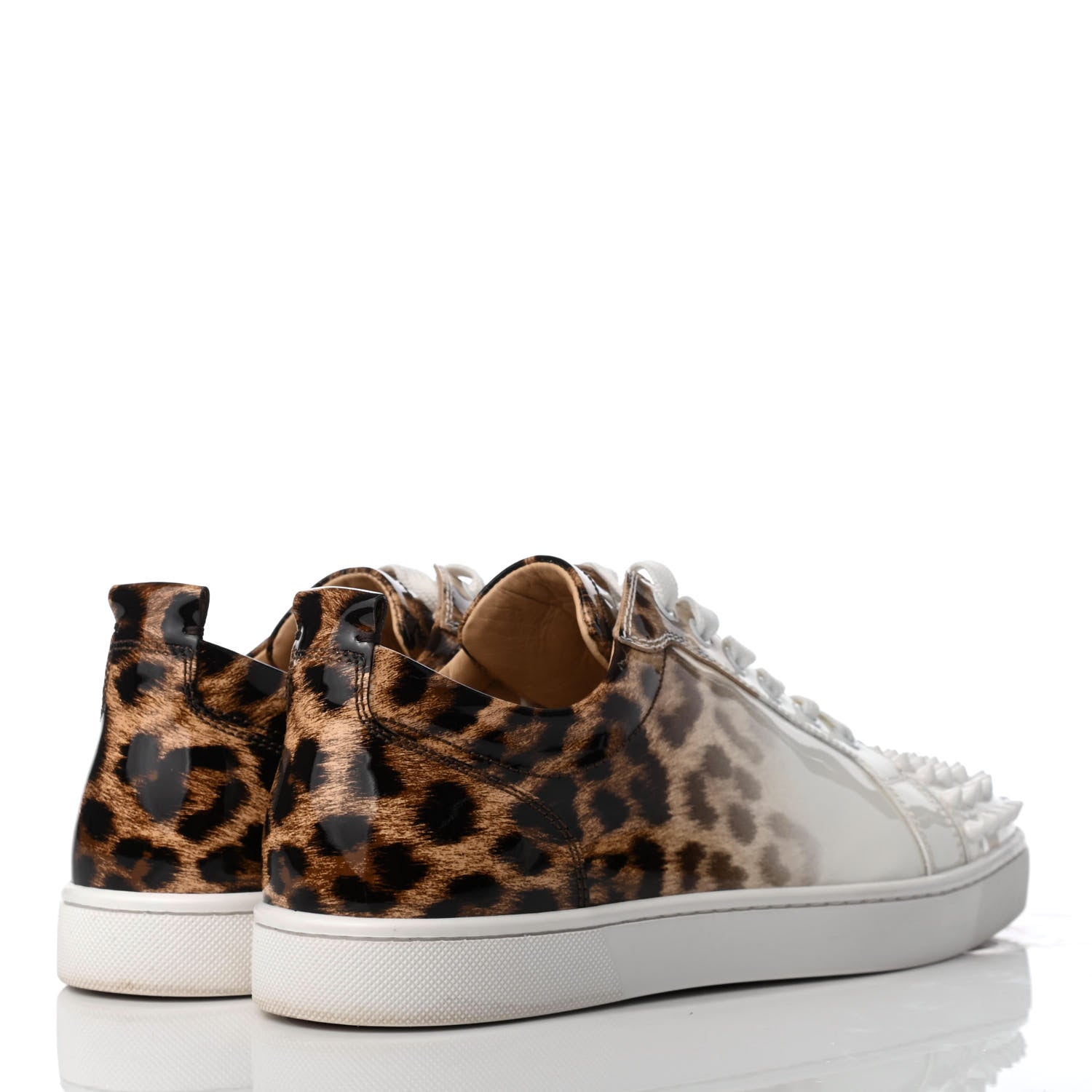 Christian Louboutin Patent Degrade Leopard Print Mens Louis Junior Spikes Flat Sneakers 41 Latte 4 of 8