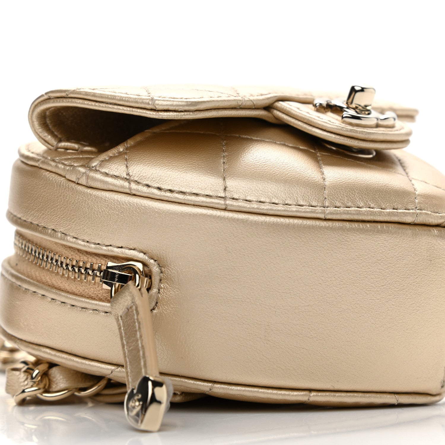 Chanel Metallic Lambskin Quilted CC In Love Heart Waist Belt Bag With Chain Gold 9 of 12