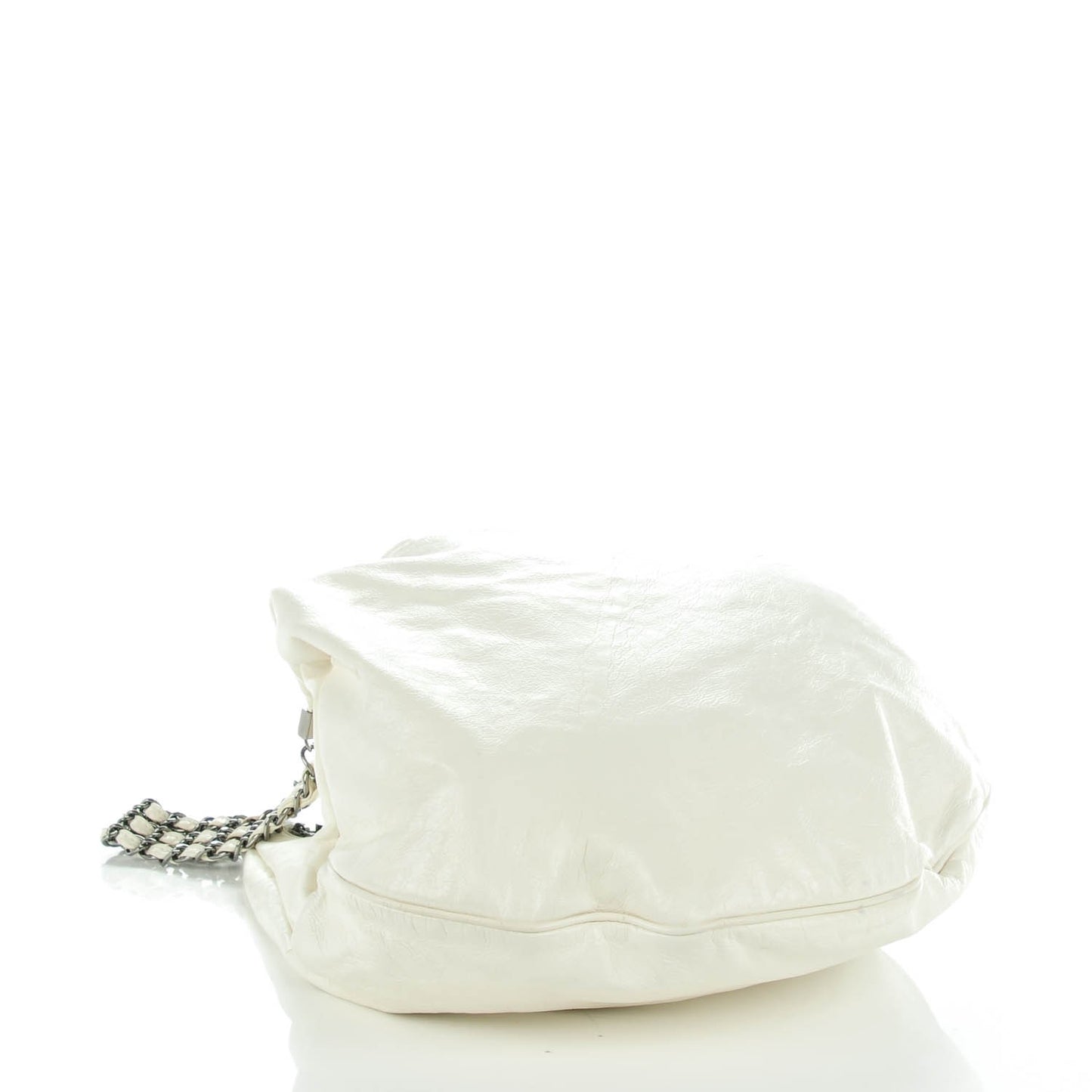 Lambskin Large Rock and Chain Hobo White