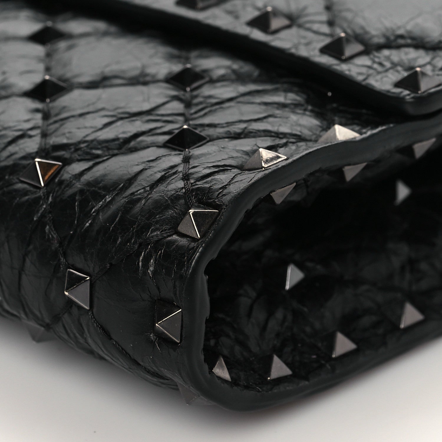 Valentino Garavani Craquele Nappa Rockstud Spike Wallet on Chain Black 9 of 9