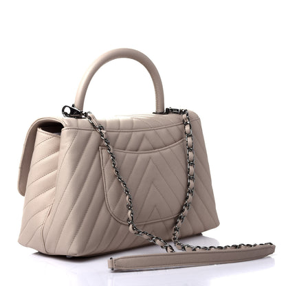 Chanel Caviar Chevron Quilted Small Coco Handle Flap Beige 2 of 4