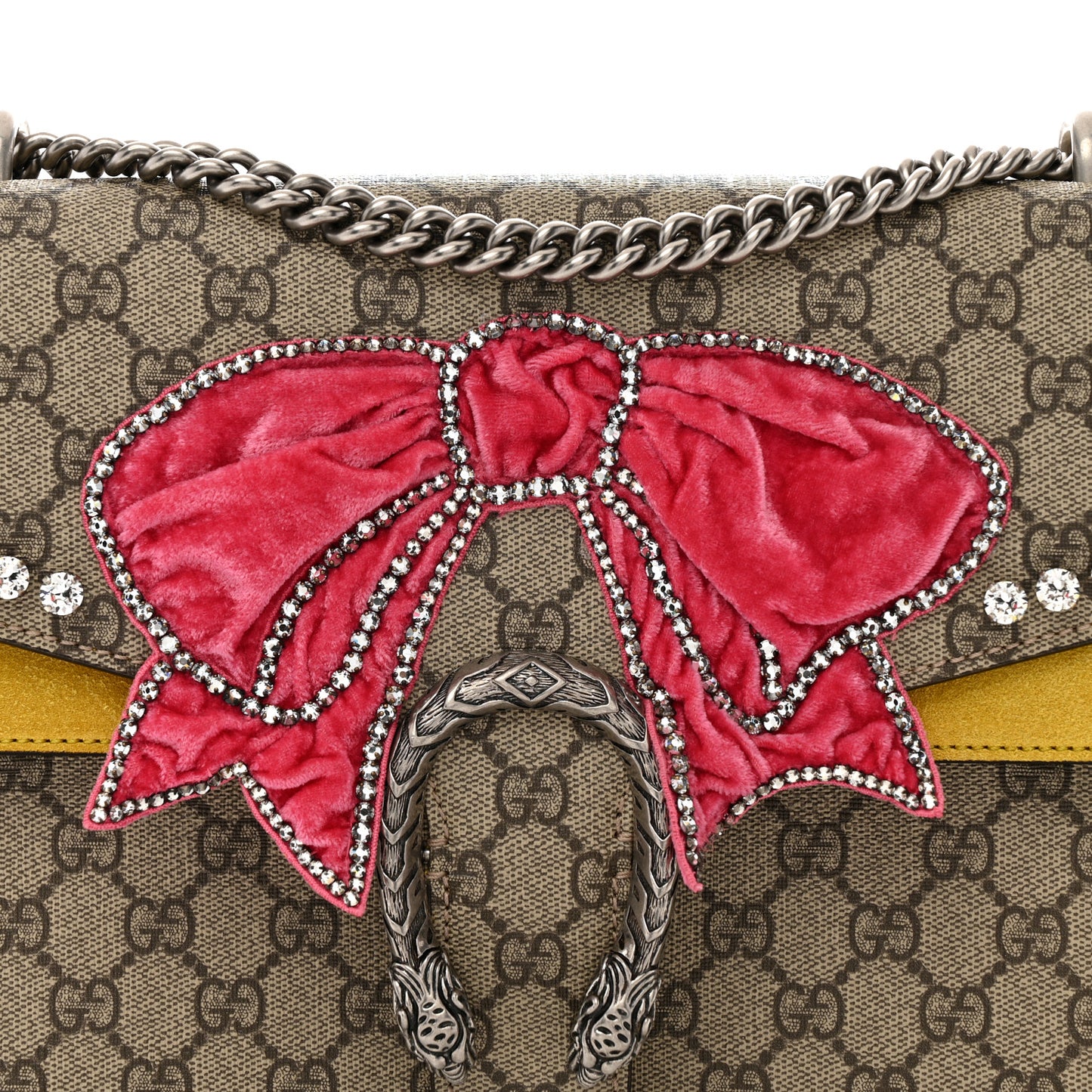 GG Supreme Monogram Crystal Bow Embroidered Medium Dionysus Shoulder Bag Yellow