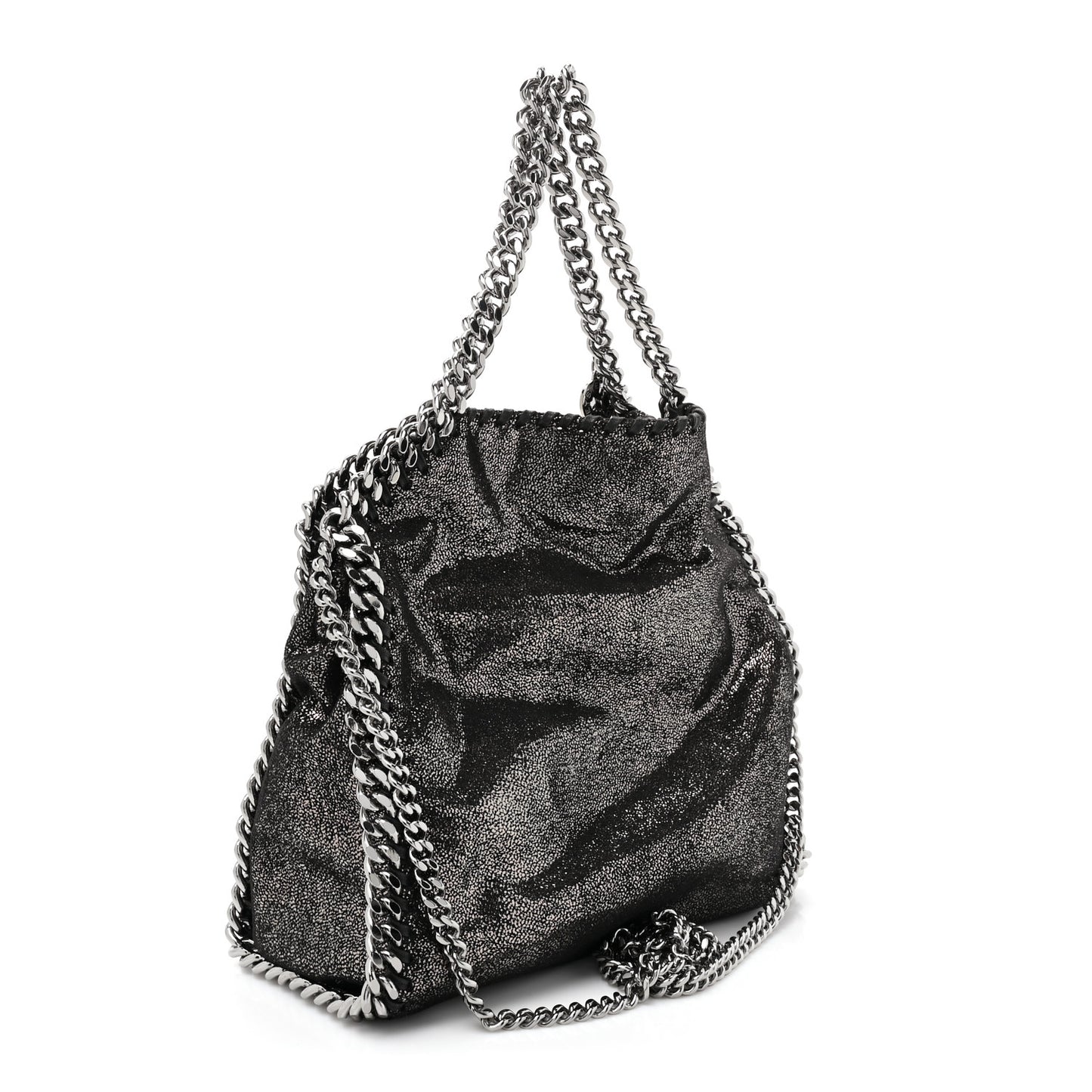 Chamois Shiny Dotted Mini Falabella Fold Over Tote Ruthenium