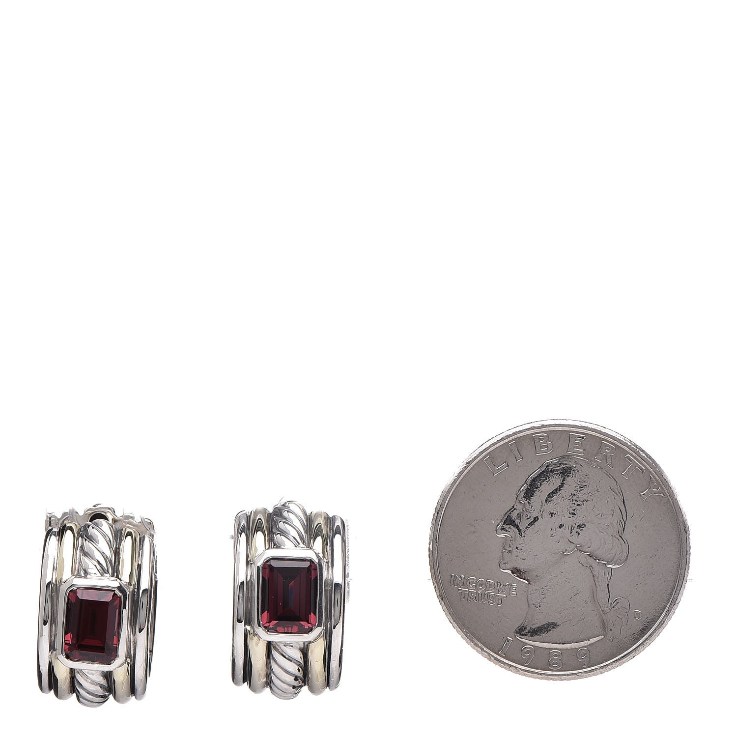 David Yurman Sterling Silver 14K Yellow Gold Rhodolite Garnet Cable Earrings 2 of 4