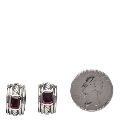 David Yurman Sterling Silver 14K Yellow Gold Rhodolite Garnet Cable Earrings 2 of 4