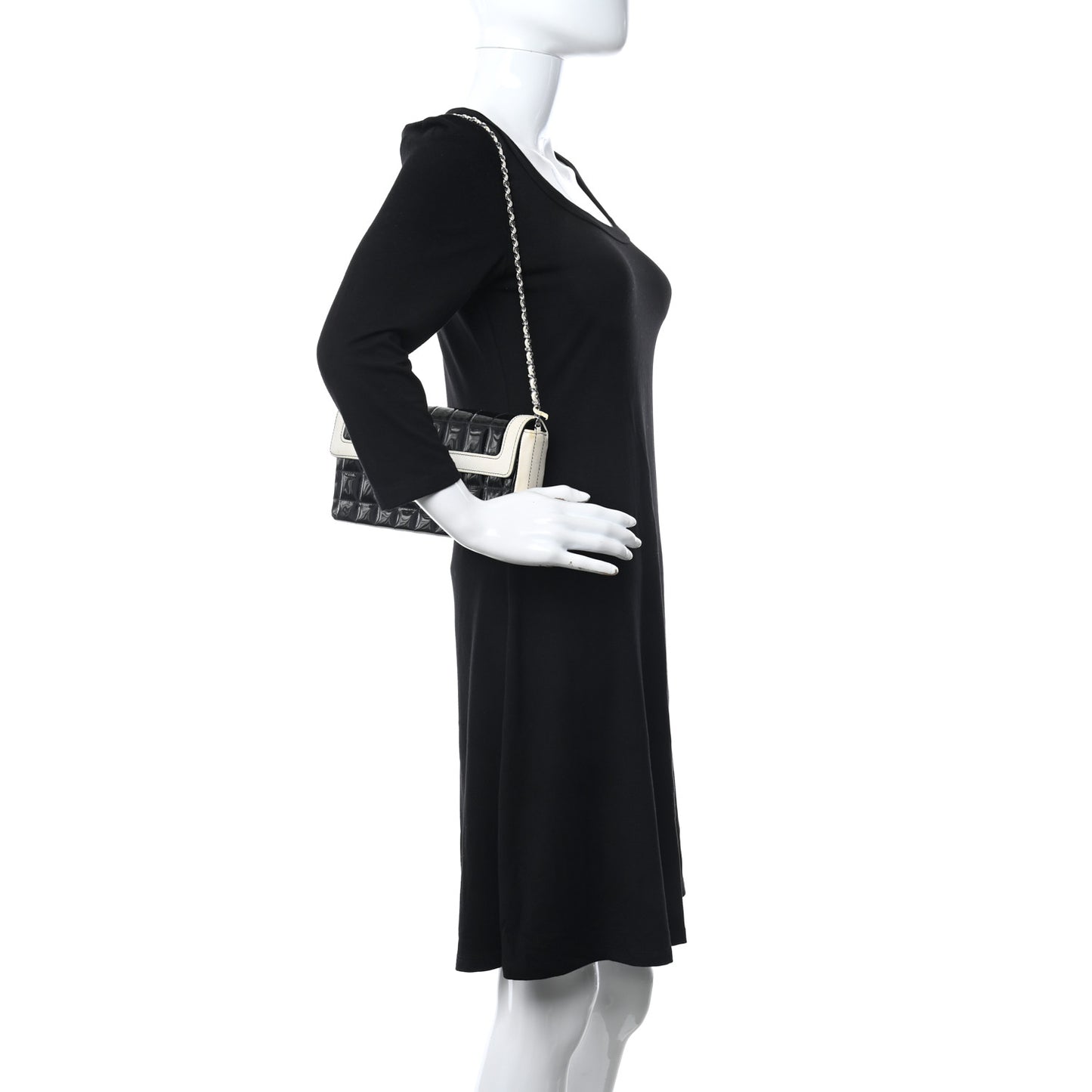 Patent Lambskin East West Chocolate Bar Flap Black White