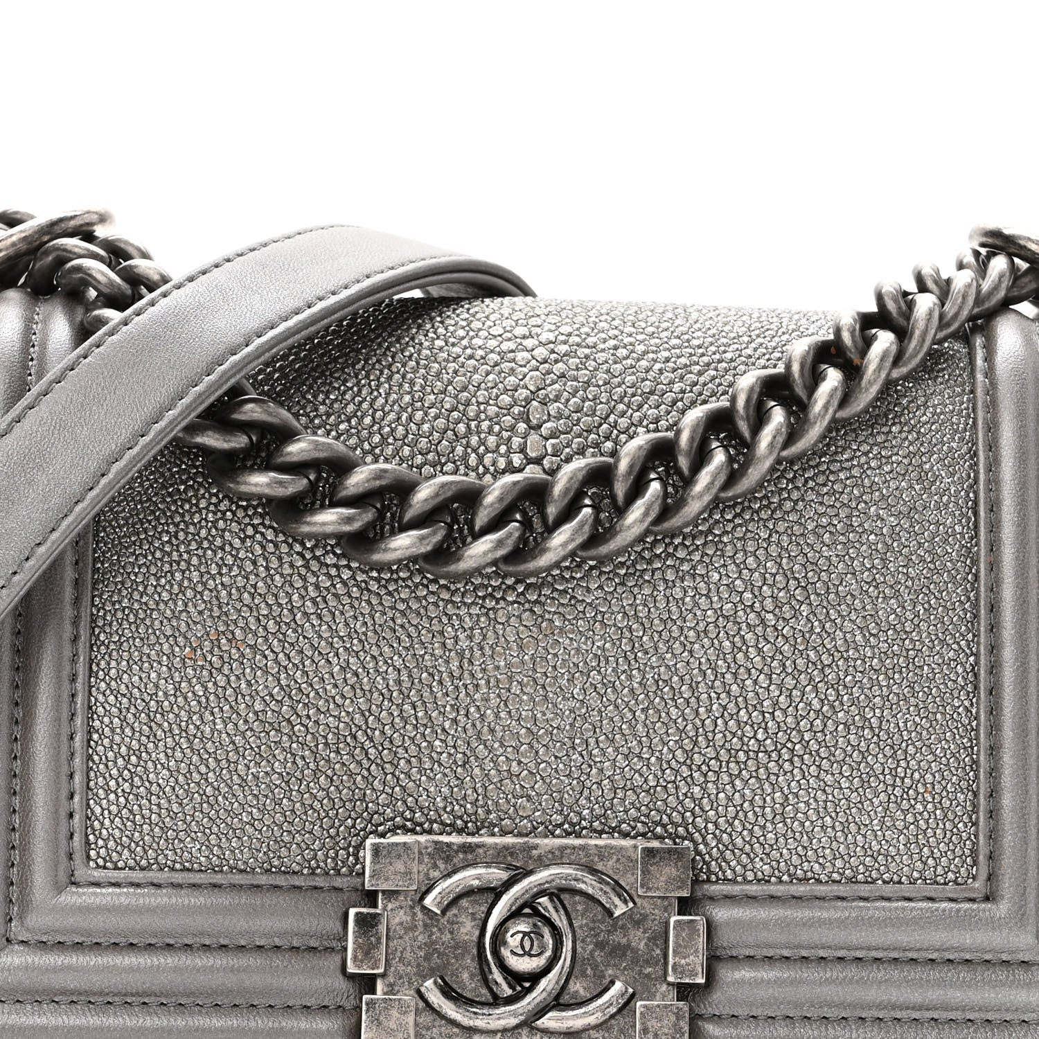 Chanel Galuchat Stingray Small Boy Flap Silver 8 of 10