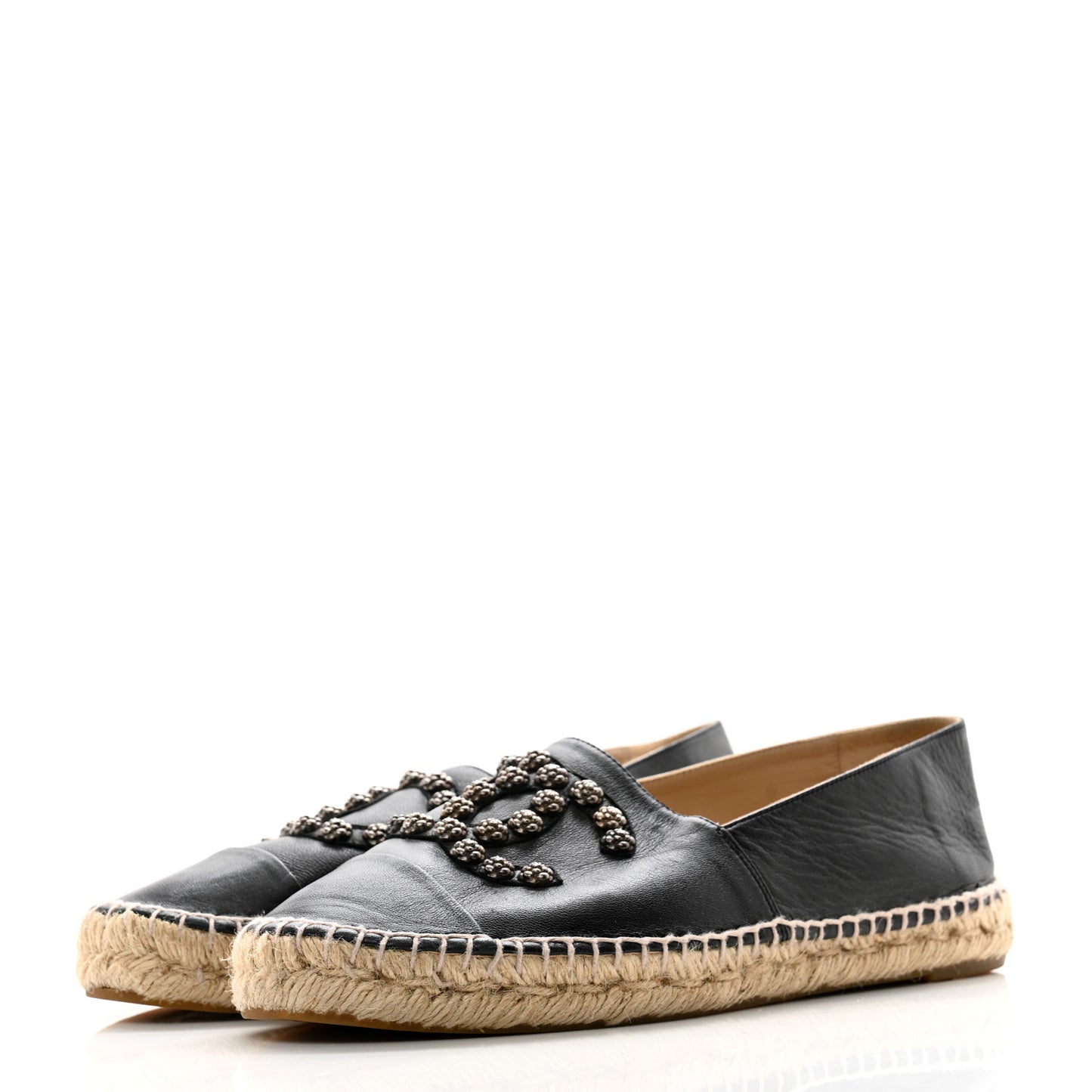 Lambskin Camellia CC Stud Espadrilles 40 Black