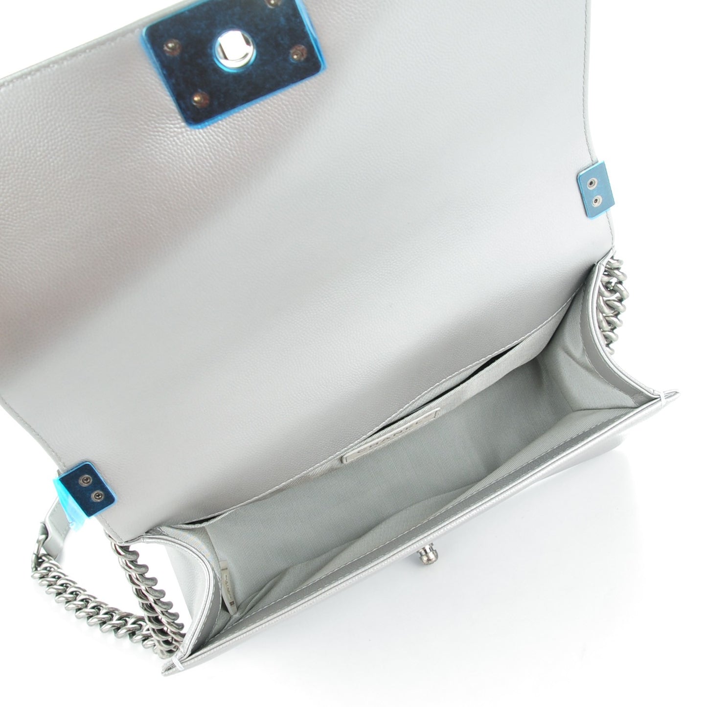 Metallic Caviar Chevron Medium Boy Flap Silver