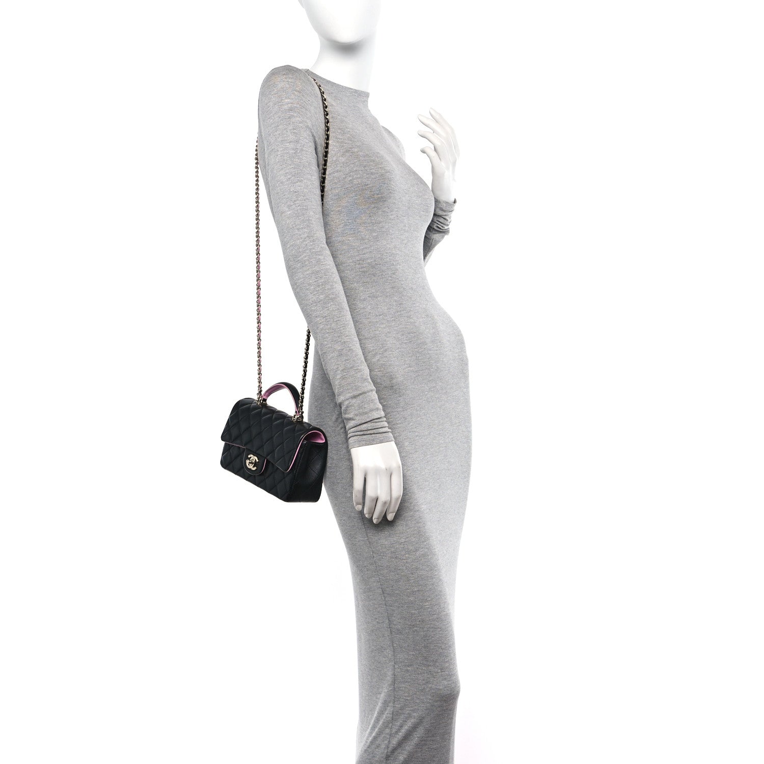 Chanel Lambskin Quilted Bi-Color Mini Top Handle Rectangular Flap Black Lilac 2 of 10