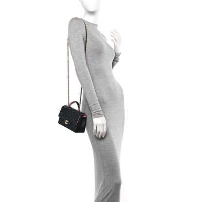 Chanel Lambskin Quilted Bi-Color Mini Top Handle Rectangular Flap Black Lilac 2 of 10
