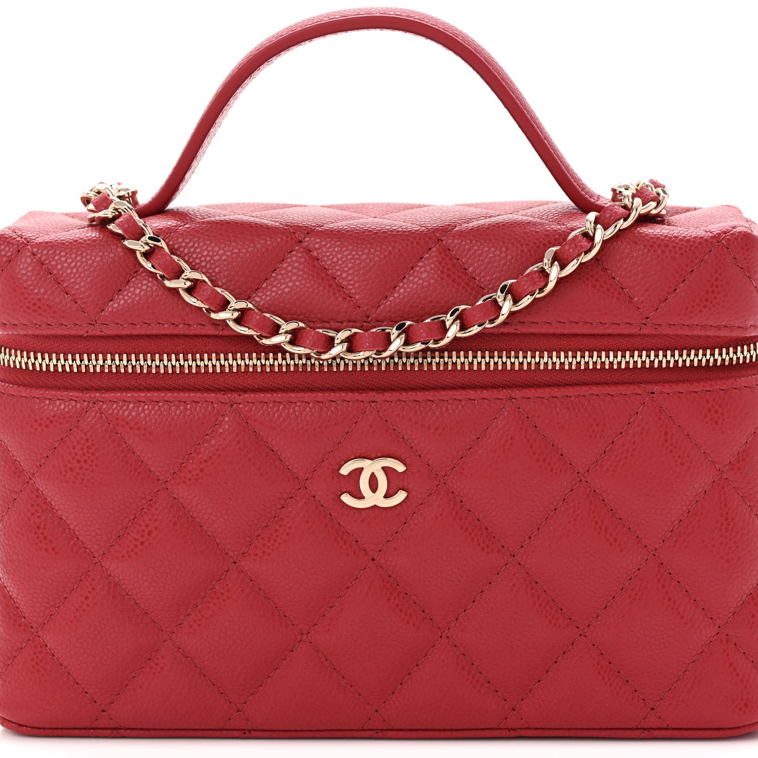 Chanel Caviar Quilted Top Handle Slim Vanity With Chain Red 8 of 10
