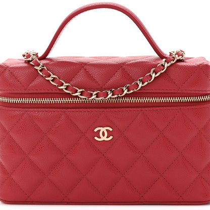 Chanel Caviar Quilted Top Handle Slim Vanity With Chain Red 8 of 10