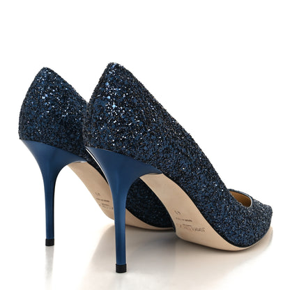 Jimmy Choo Coarse Glitter Fabric Agnes 85 Pumps 40 Navy 4 of 7