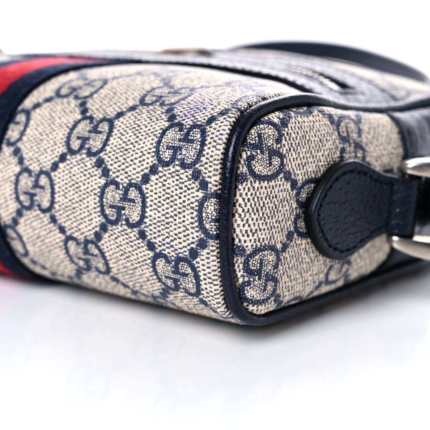 Gucci GG Supreme Monogram Textured Dollar Calfskin Web Mini Ophidia Shoulder Bag Beige Blue 8 of 10
