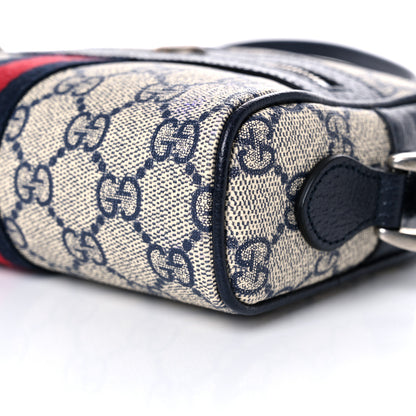 Gucci GG Supreme Monogram Textured Dollar Calfskin Web Mini Ophidia Shoulder Bag Beige Blue 8 of 10