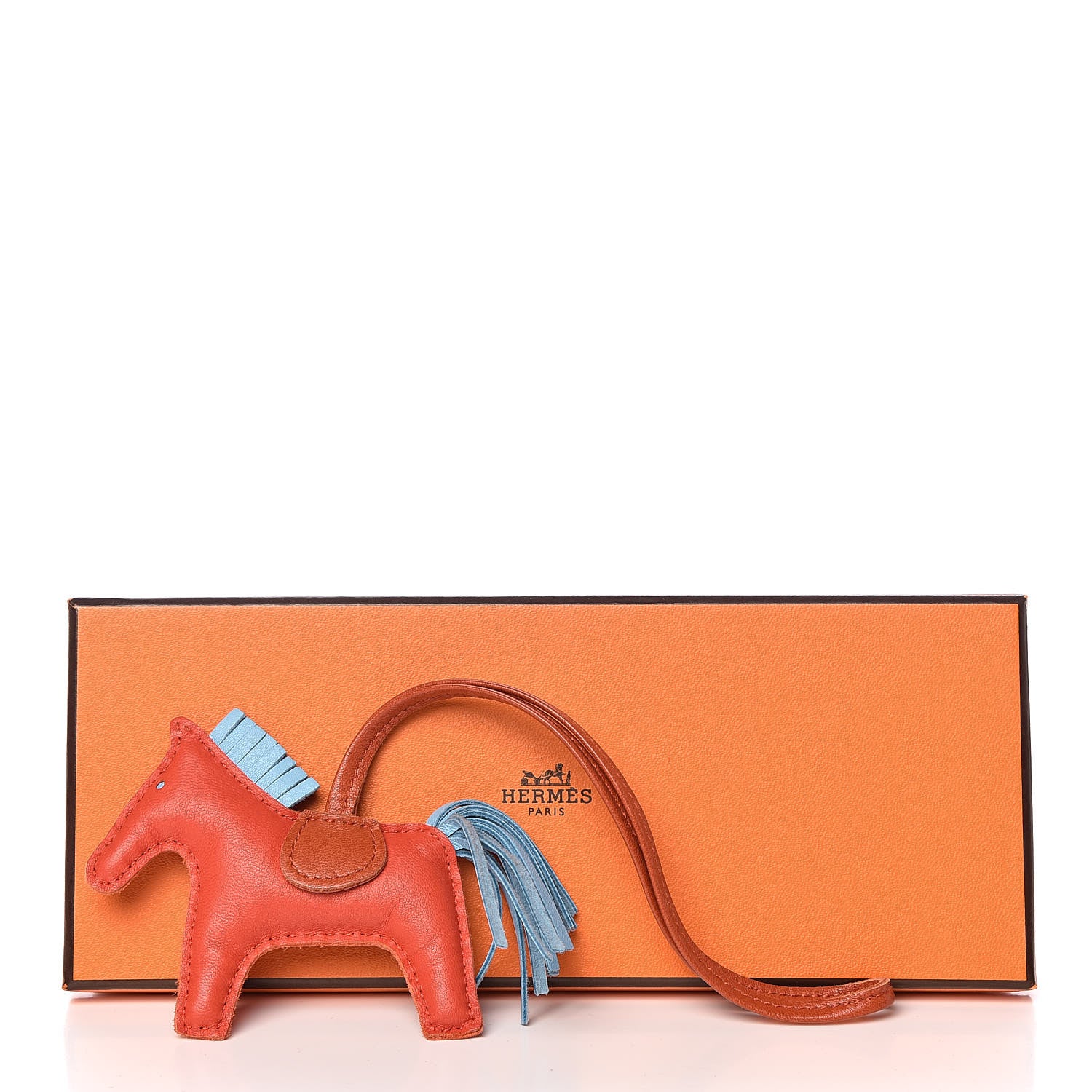 Hermes Milo Lambskin Grigri Rodeo Horse Bag Charm PM Capucine Celeste Cornaline 5 of 5