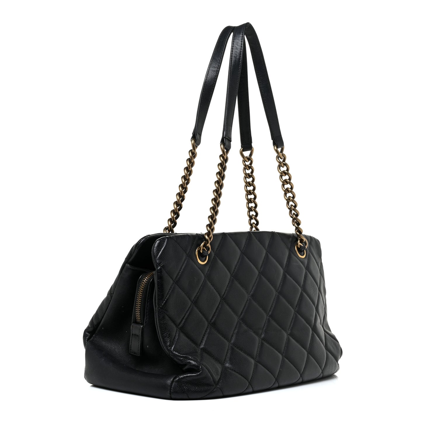 Calfskin Quilted Small CC Crown Tote Black