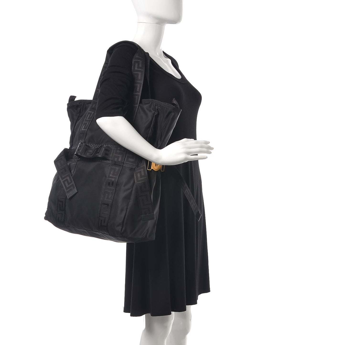 Nylon Greek Chain Tote Black