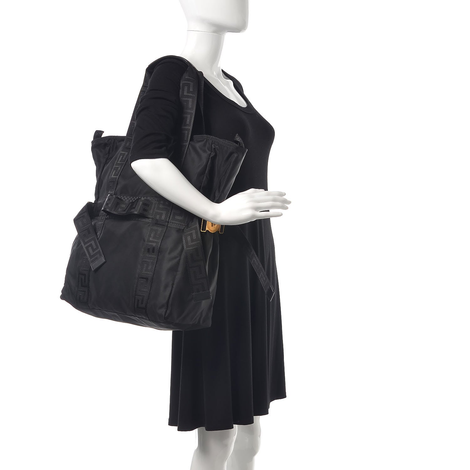 Versace Nylon Greek Chain Tote Black 2 of 8