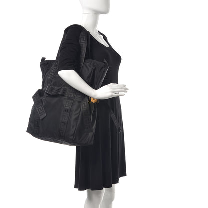 Versace Nylon Greek Chain Tote Black 2 of 8